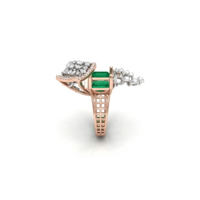 Emerald Accented Wave Diamond Cocktail Ring