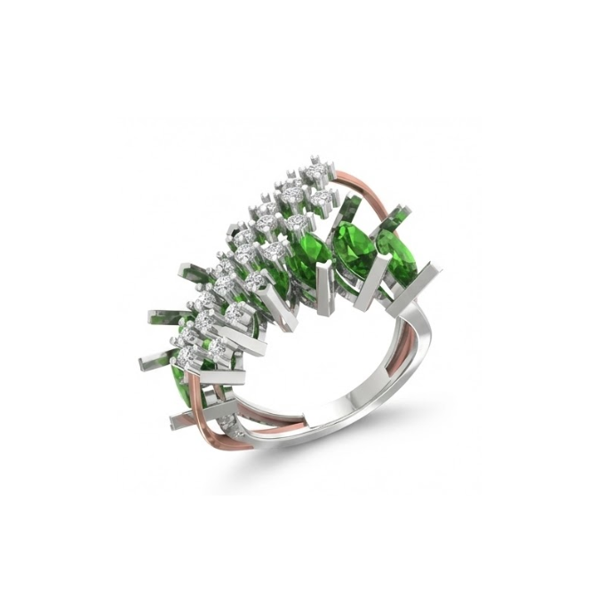 Green Marquise Spiral Diamond Ring