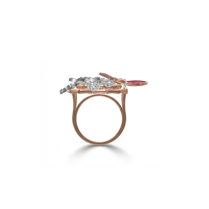 Floral Vine & Ruby Enamel Bow Diamond Ring