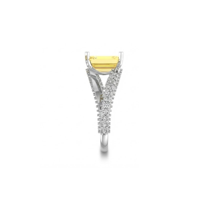 Emerald-Cut Yellow Gemstone Diamond Ring