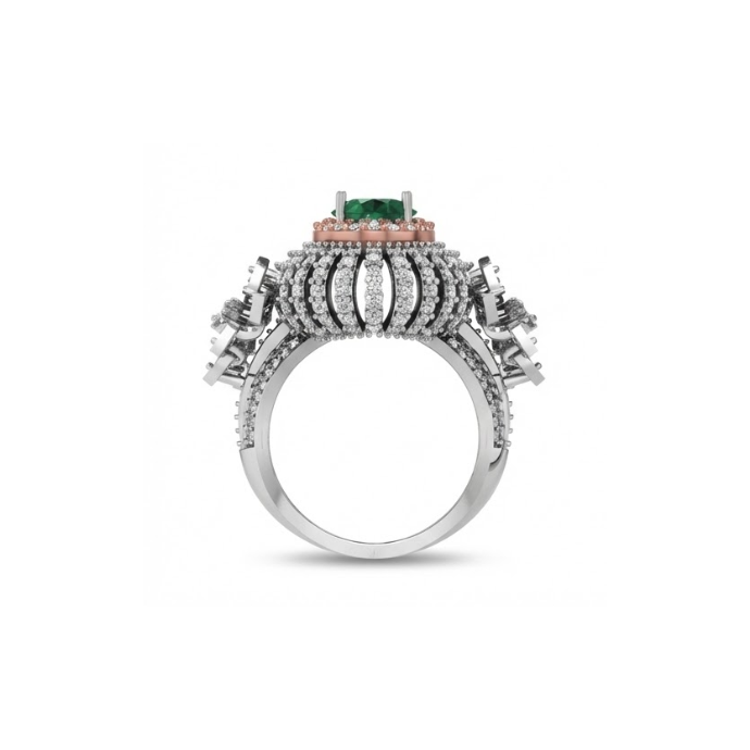 Grand Emerald Floral Halo Diamond Ring