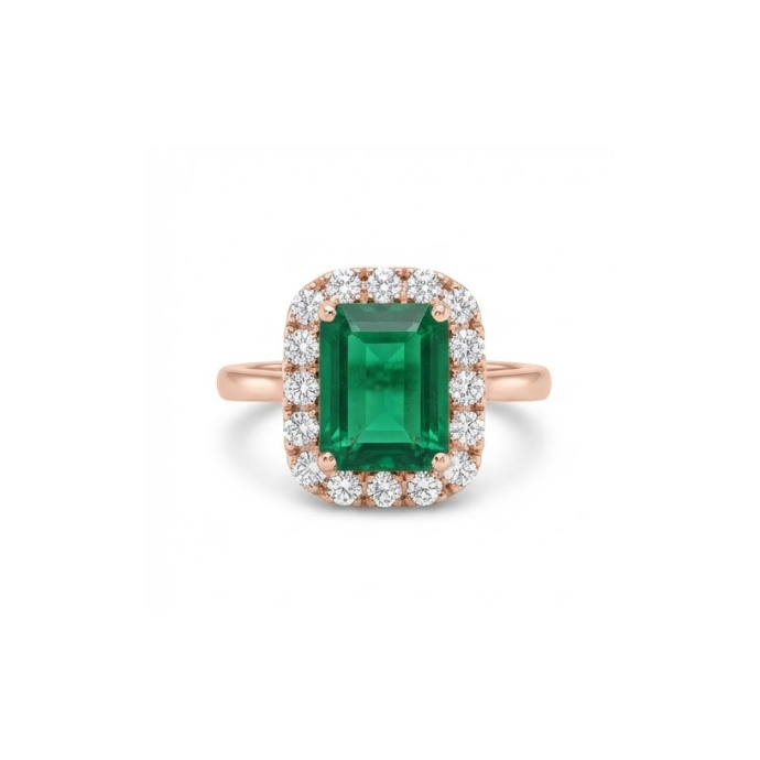 Emerald Halo Square-Cut Gemstone Ring