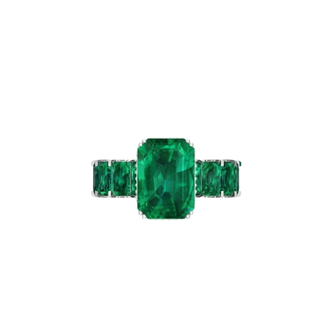 Emerald Solitaire Baguette Band Ring