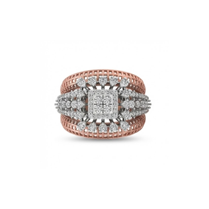 Grand Dual-Tone Layered Halo Diamond Ring