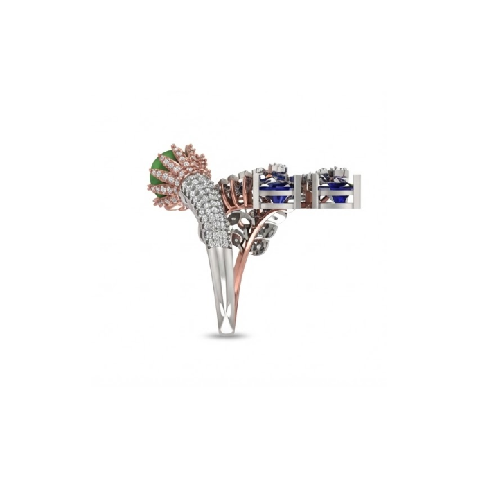Artistic Feather-Inspired Diamond & Gemstone Cocktail Ring