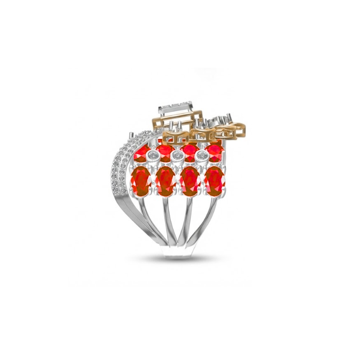 Floral Ruby Fan Diamond Ring