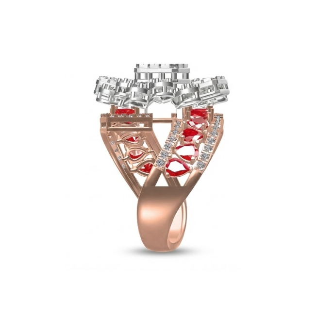 Floral Cluster Diamond Ring with Ruby Accents