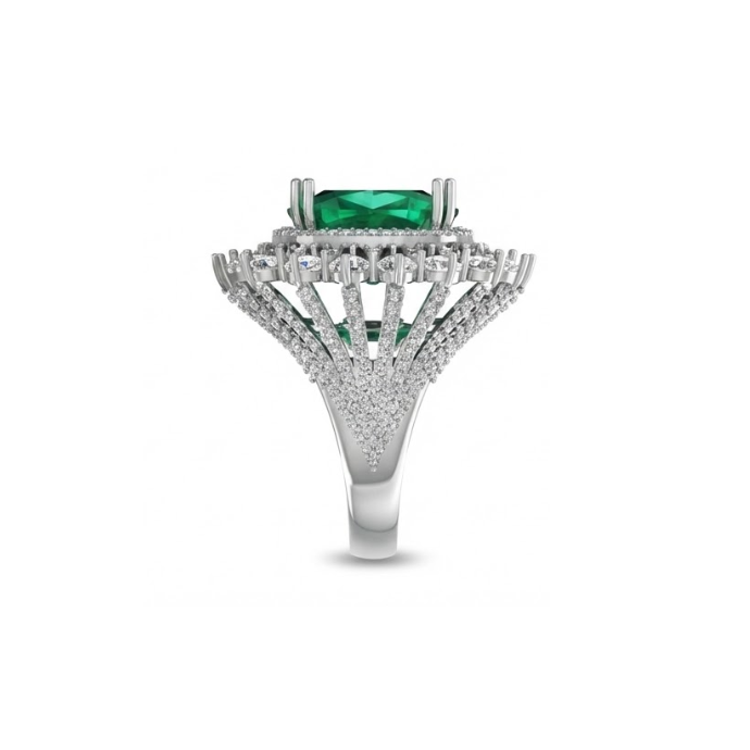Emerald Cushion Halo Diamond Ring