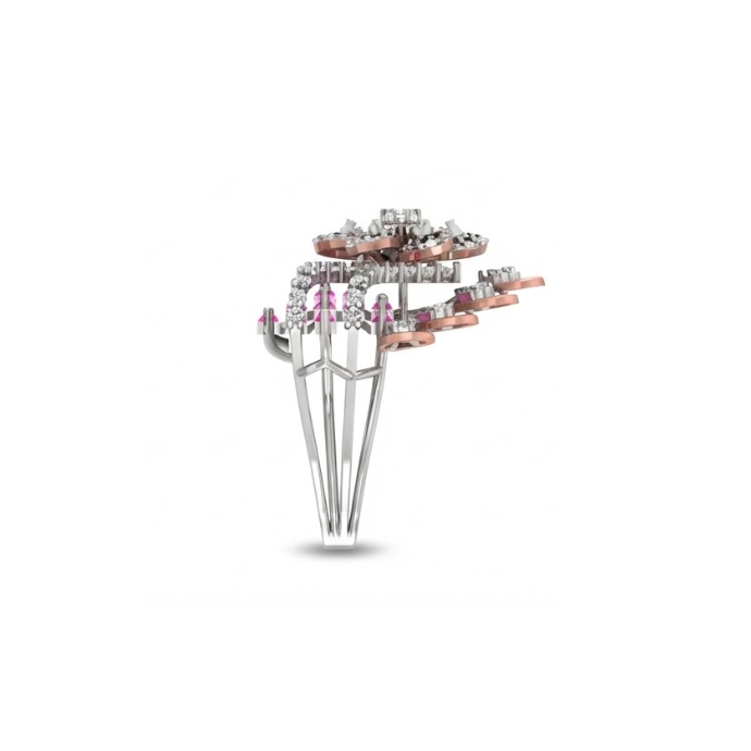 Royal Fan Motif Diamond & Pink Baguette Ring