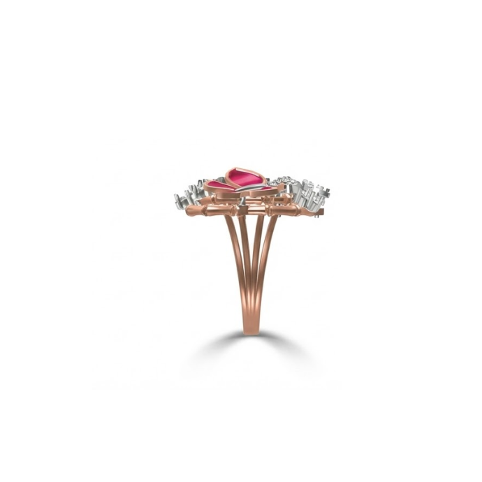 Floral Vine & Ruby Enamel Bow Diamond Ring