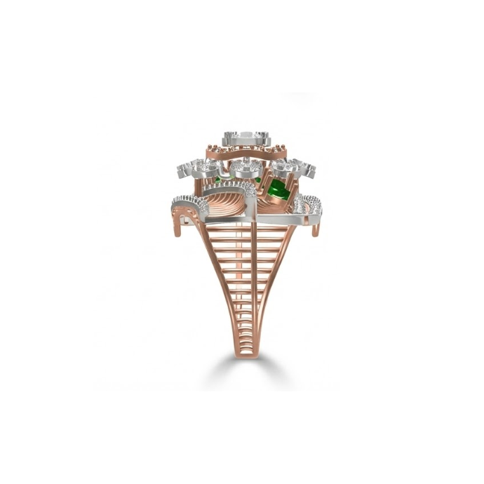 Emerald Accented Multi-Layer Diamond Statement Ring