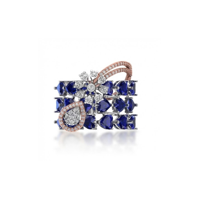 Sapphire Cluster Floral Designer Ring