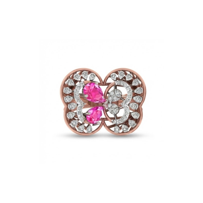 Dual Heart Pink Gem & Diamond Statement Ring