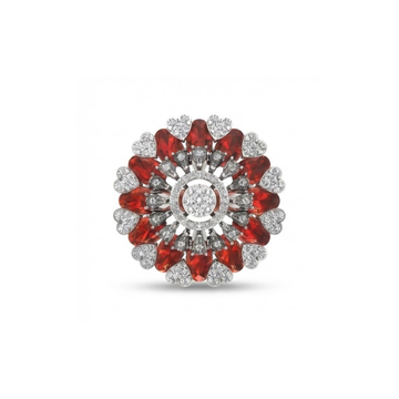Grand Floral Diamond & Red Gemstone Statement Ring