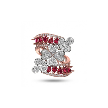 Dual Floral Diamond Ring with Ruby Accents