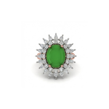 Oval Green Gemstone Sunburst Diamond Ring