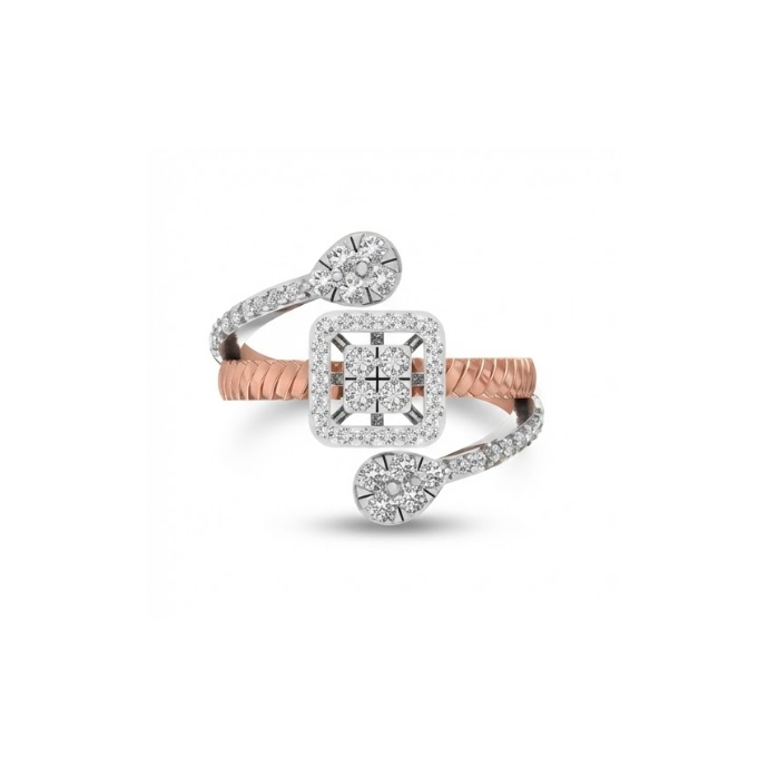Dual Bloom Square Cluster Diamond Ring