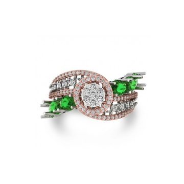 Emerald Cluster Spiral Halo Designer Ring