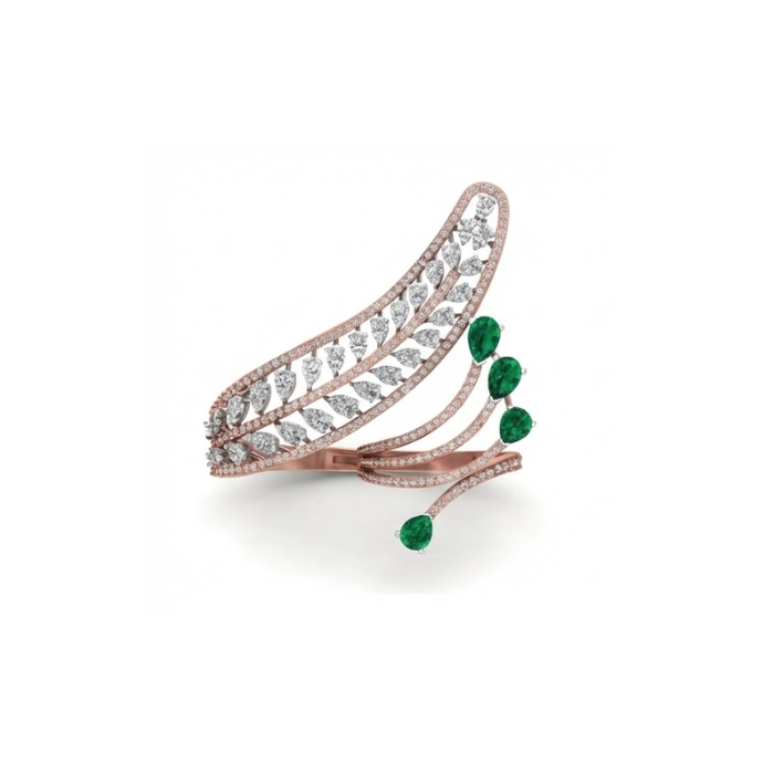 Dual-Finger Emerald Accent Diamond Statement Ring