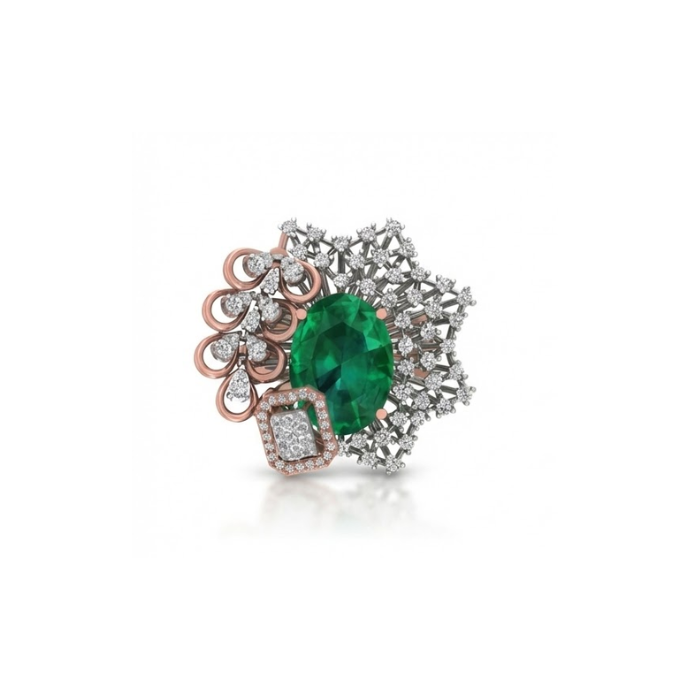 Royal Emerald Cluster Designer Diamond Ring