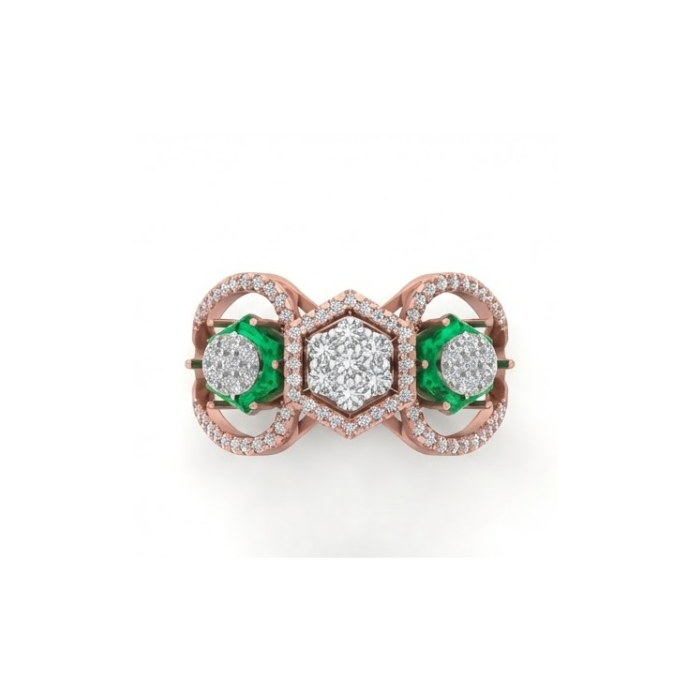 Triple Emerald Cluster Halo Diamond Ring