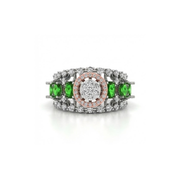 Dual-Tone Emerald Cluster Spiral Halo Ring