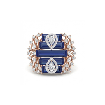 Royal Blue Baguette & Pear Cluster Diamond Ring