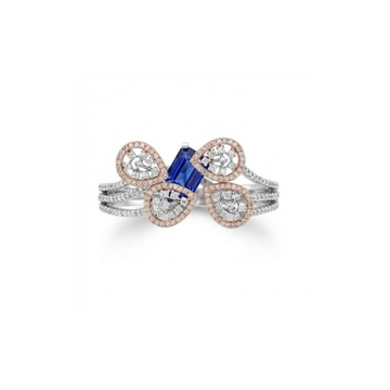 Dual-Finger Floral Sapphire Diamond Ring