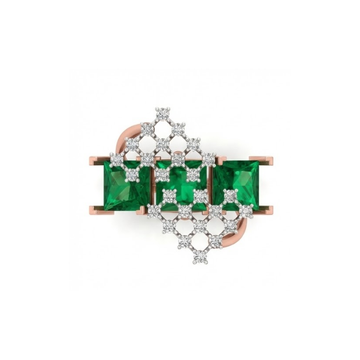 Emerald Princess Trio & Diamond Mesh Designer Ring