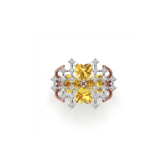 Yellow Heart Cluster & Diamond Mesh Regal Ring