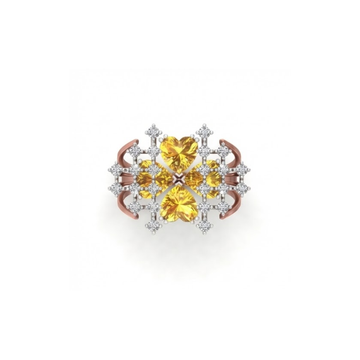 Yellow Heart Cluster & Diamond Mesh Regal Ring