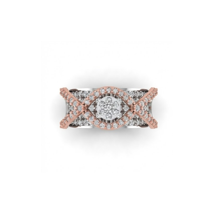 Dual Tone Criss-Cross Halo Diamond Ring
