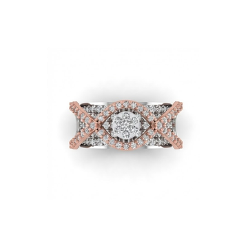 Dual Tone Criss-Cross Halo Diamond Ring