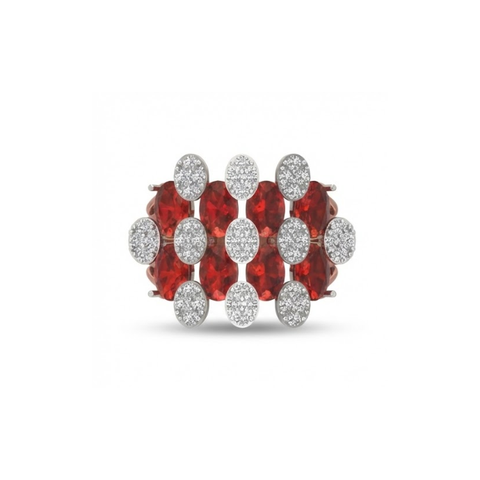Multi-Cluster Diamond & Red Gemstone Ring