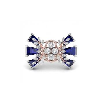 Dual Sapphire Fan Cluster Diamond Ring