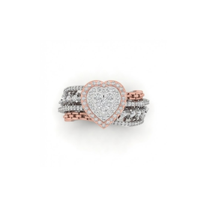 Heart Halo Dual-Tone Diamond Statement Ring