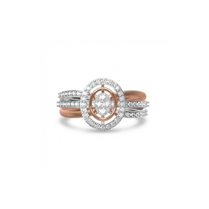 Dual-Tone Oval Halo Diamond Ring