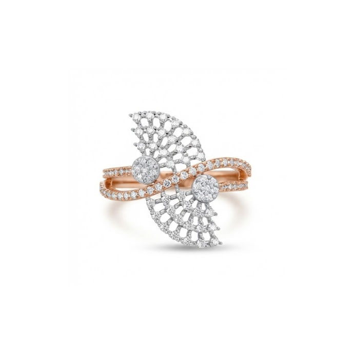 Artistic Dual-Fan Diamond Statement Ring