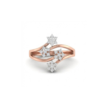 Triple Floral Cluster Curve Diamond Ring