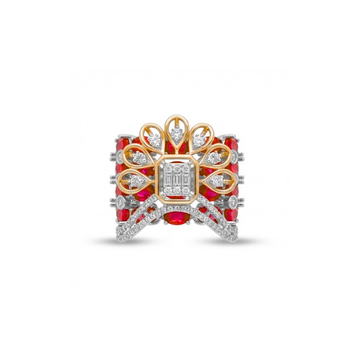 Floral Ruby Fan Diamond Ring