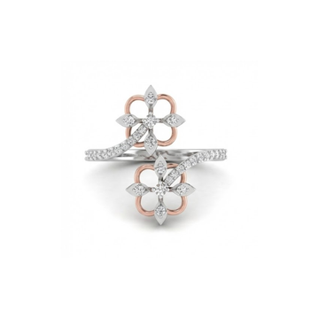 Double Floral Diamond Bypass Ring