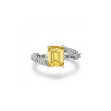 Emerald-Cut Yellow Gemstone Diamond Ring