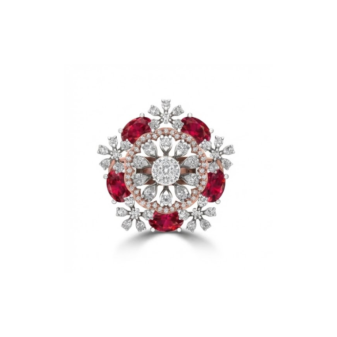 Regal Red Blossom Diamond Statement Ring
