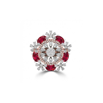 Regal Red Blossom Diamond Statement Ring