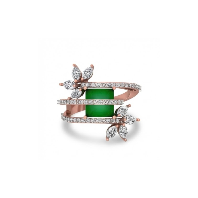 Regal Green Gemstone Floral Diamond Ring