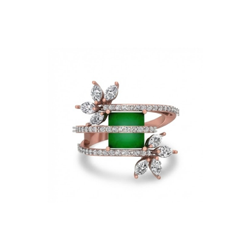 Regal Green Gemstone Floral Diamond Ring
