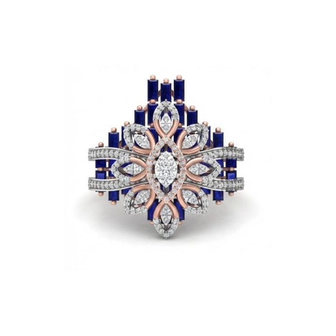 Grand Royal Blue Baguette Diamond Cocktail Ring