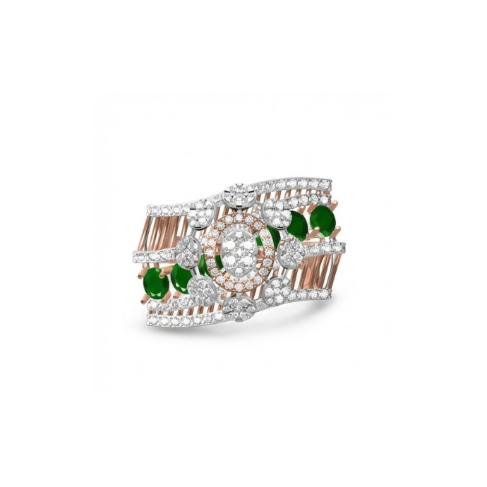 Emerald Accented Multi-Layer Diamond Statement Ring