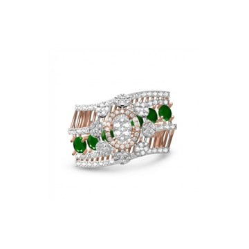 Emerald Accented Multi-Layer Diamond Statement Ring