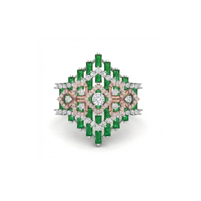 Emerald Green Baguette Royal Diamond Ring